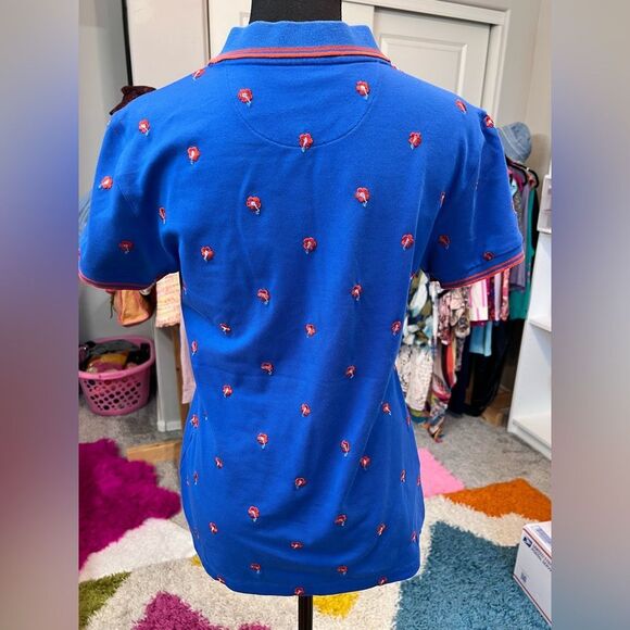 🍒 TORY BURCH Tory Sport Embroidered Floral Polo Collar Shirt Top Size Medium - Picture 4 of 9